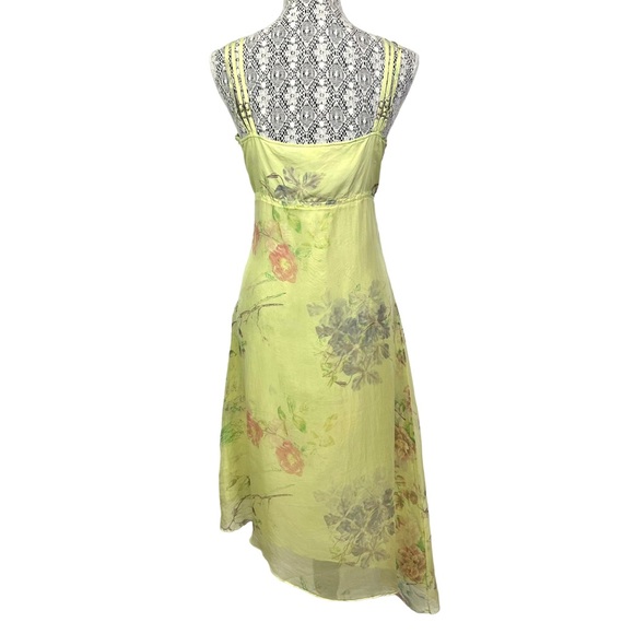 Rangoon chartreuse silk slip dress asymmetrical hem - Picture 11 of 16